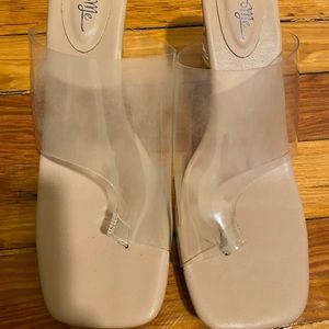 Women Clear Heeled Mule Sandals
